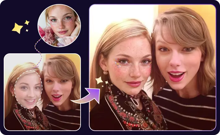 AI face swap group photo before and after