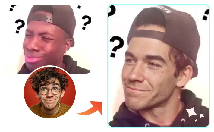 AI face swap meme reaction before and after