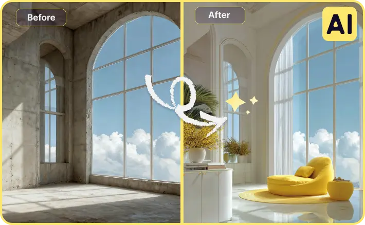 AI room makeover before-and-after (interior photo)